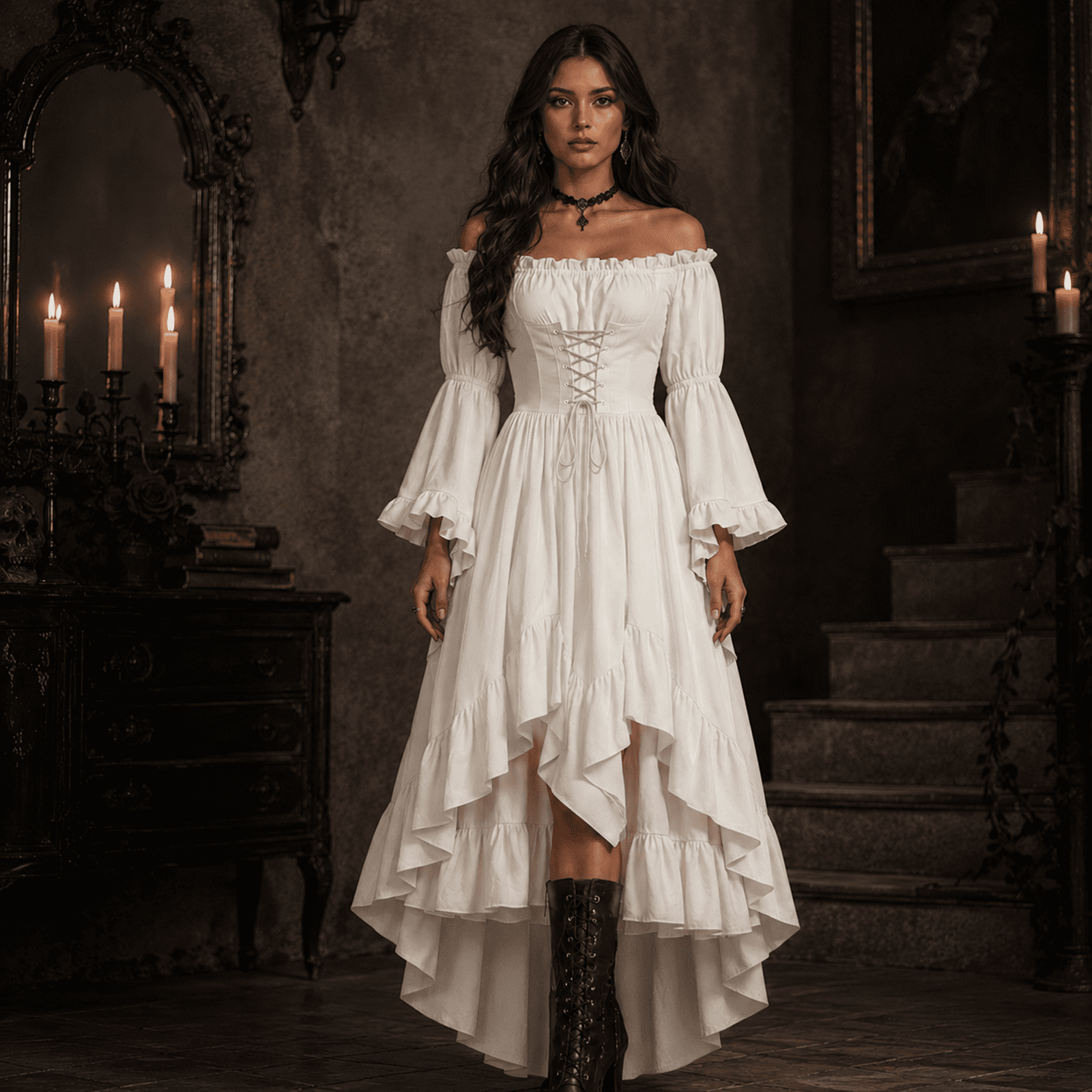 white renaissance dress Anmrize Women Medieval Victorian Gown, Off Shoulder Dress, Layered Hem Cosplay Costume, Full Length Halloween Dress, Womens's Medieval Color:Natural Gray SOL CALOR Ren faire Primavera Short Party Dress you can place an