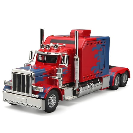 Anmyjuly 1/24 Metal Diecast Semi Truck Toy with Lights and Sounds, Trailer Model for Boys 4-7 Years Old, Red