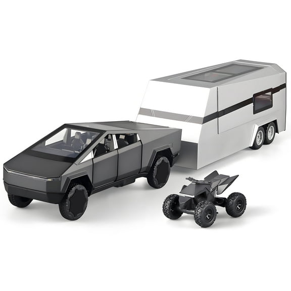Anmyjuly 1/32 Alloy Pickup Truck Trailer with Press-Activated Lights/Sound  - Pull Back Diecast Car Model, Realistic Toy for Kids Adults Collection,Halloween cybertruck gift