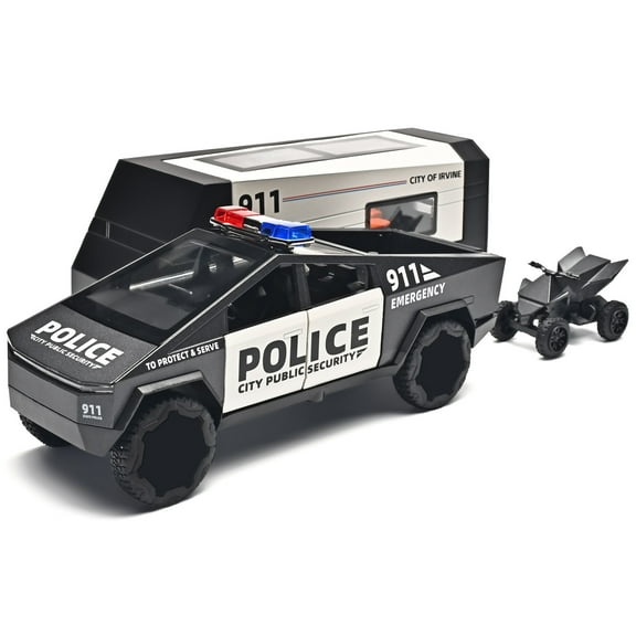 Anmyjuly 1:32 police car toy Metal Model for Kid, Alloy Diecast Pickup Trailer RV Model Kit, Toy Truck with Sound and Light, Off-Road Vehicle Collection for Boy Girl Toddler Birthday