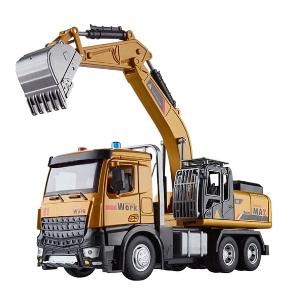 Anmyjuly Alloy Die-Cast Kids Excavator Toy with Cab, Construction Vehicle with Moving Arm, Sound & Light, Beach Sand Digger Toy for Boys and Girls