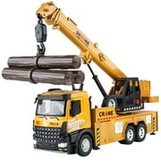 Anmyjuly Alloy crane truck toy with Sound, Lights, and Steering - Liftable Front, Opening Door, 6 Shock-absorbing Tires, Interactive Steering Wheel