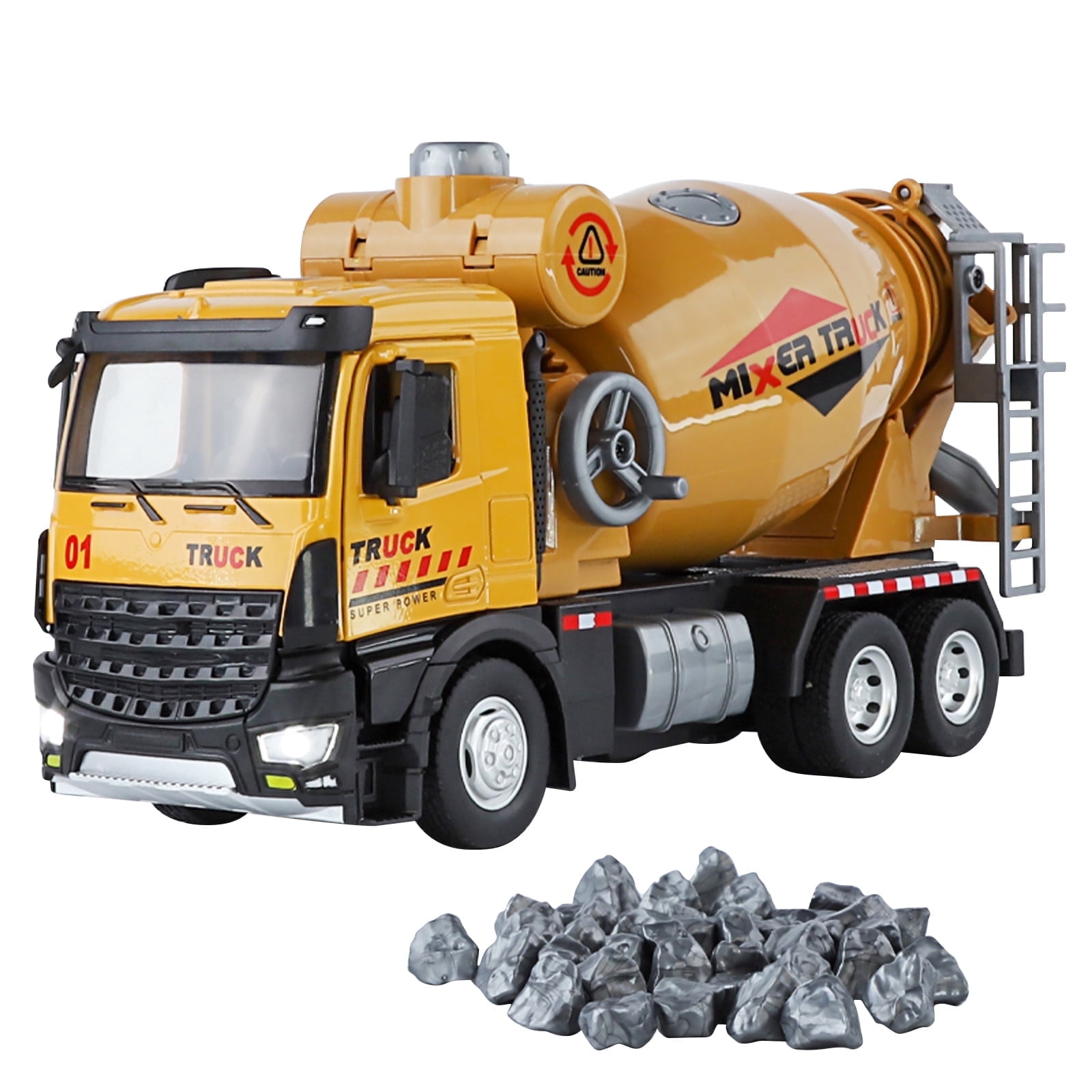Anmyjuly Large Engineering mixer truck toy with Steering Wheels, Opening Doors, Shock Absorption Tires, and Sound Effects - cement mixer toy