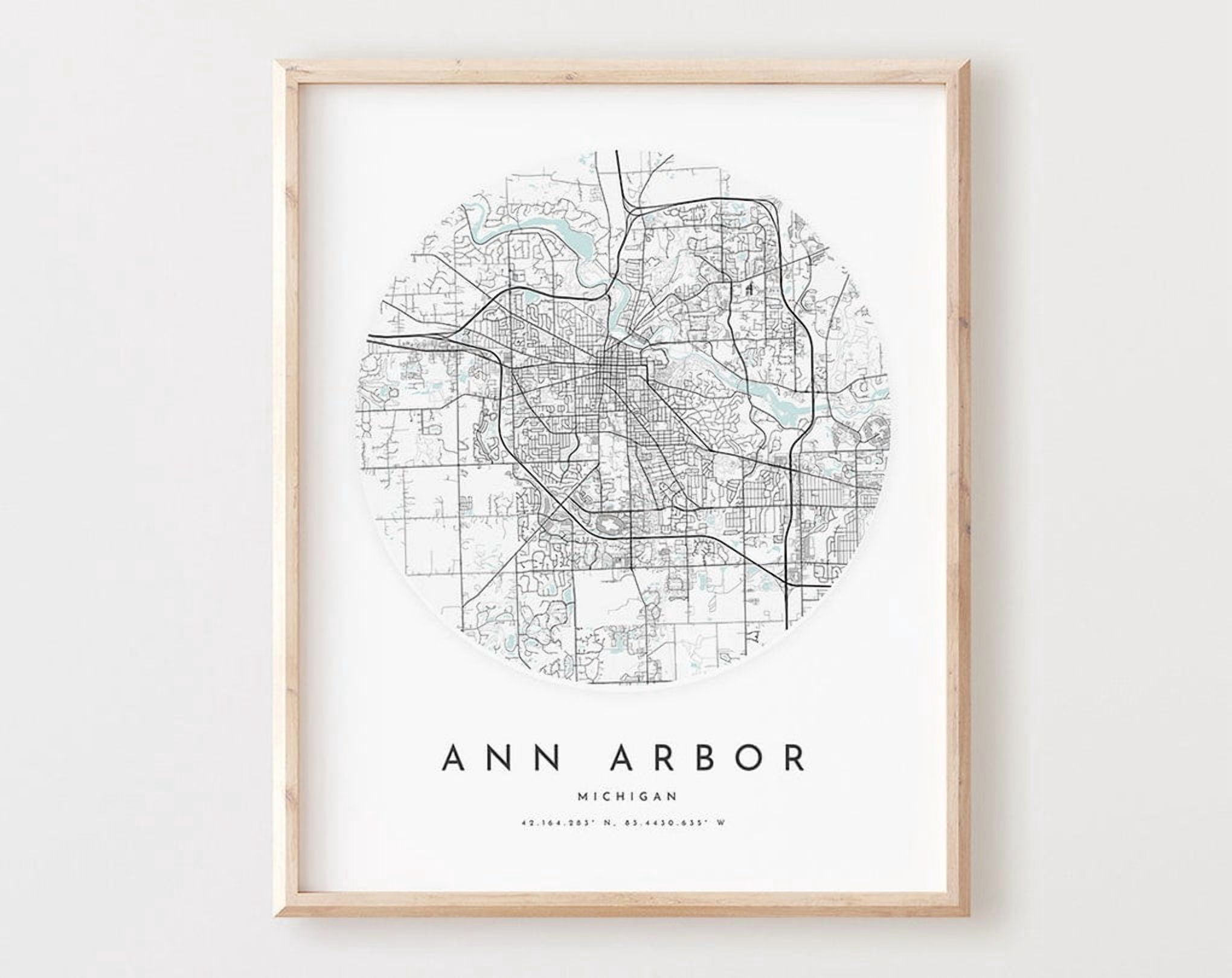 Ann Arbor Map Print, Ann Arbor Map Poster City Wall Art, Mi Road Map ...