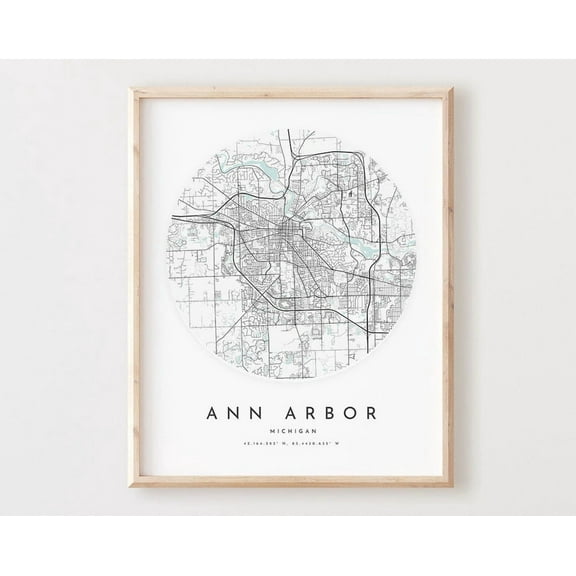 Ann Arbor Map Print, Ann Arbor Map Poster City Wall Art, Mi Road Map, Michigan Print Street Map Decor, Office Gift, L489V4 ,Decor For Living Room Bedroom, 8x12 UNFRAMED