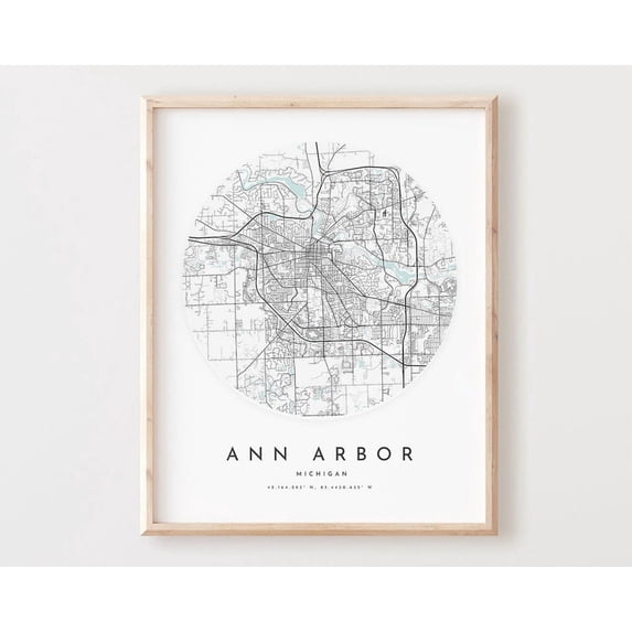 Ann Arbor Map Print, Ann Arbor Map Poster City Wall Art, Mi Road Map, Michigan Print Street Map Decor, Office Gift, L489V4 ,Decor For Living Room Bedroom, 8x12 UNFRAMED
