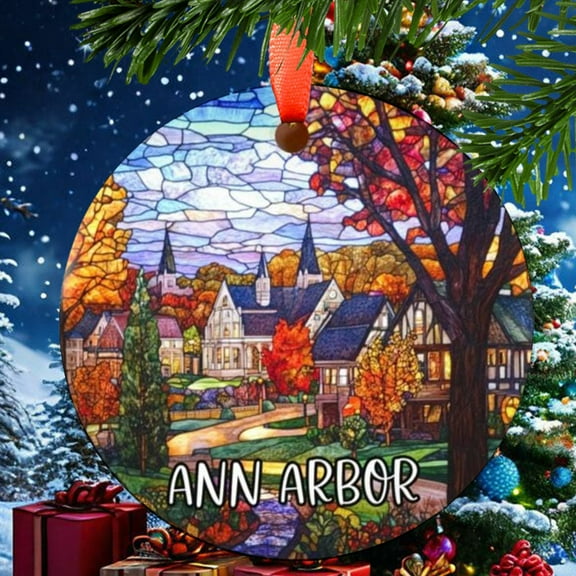 Ann Arbor Michigan Christmas Ornament, Ceramic, Acrylic - Travel Souvenir, Tree Hanging, Vacation Keepsake 2025, Jetsetter Gift, Collector’s Piece, Holiday Tree Decoration