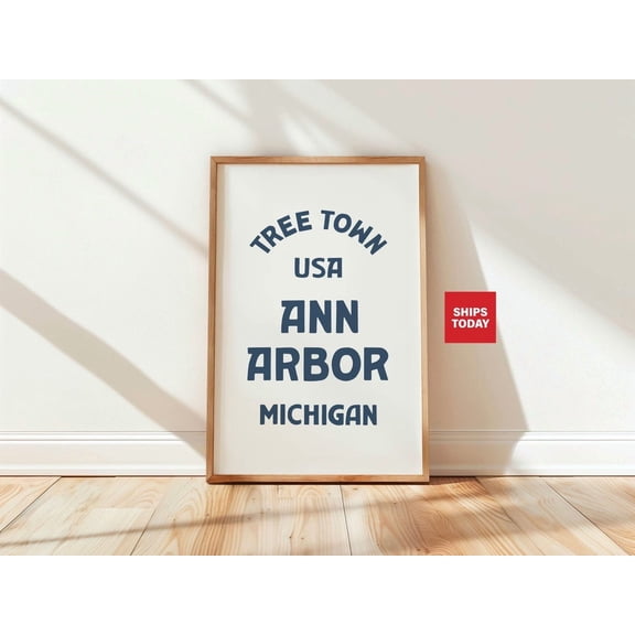 Ann Arbor Michigan Retro Art Wall Decor Travel Tree Town Wall Decor Unframed Paper Print