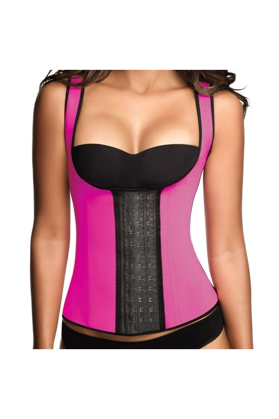 2022 Classic 3 Hooks Latex Waist Cincher Shapewear Vest Color Fuchsia
