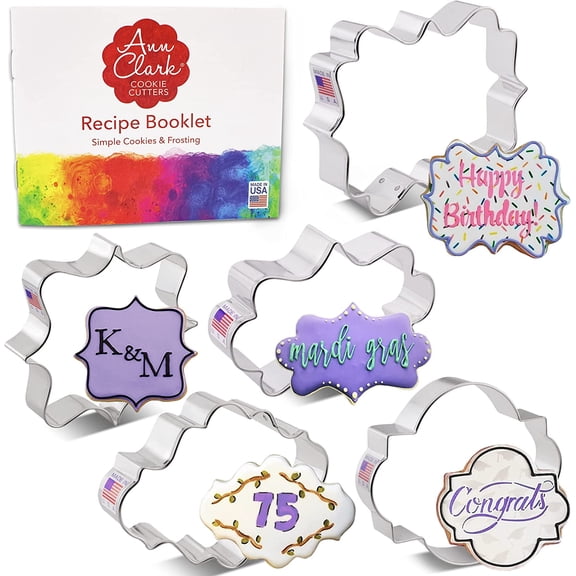Ann Clark 5-Pc. Cookie Cutter Set - USA Made, Square, Oval, Photo, Long Fancy Plaque