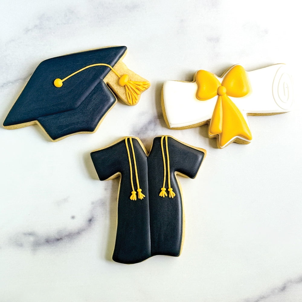 Graduation Cap, Gown, and Diploma Metal Cookie Cutter Set