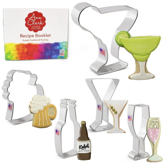 Ann Clark Drinks and Cocktails Cookie Cutter Set, 5-Piece, Made in USA