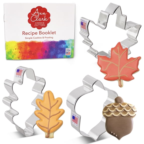 Ann Clark Fall Leaves and Acorn Cookie Cutter Set, 3-Piece, Made in USA