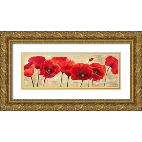 Ann, Cynthia 24x11 Gold Ornate Wood Framed with Double Matting Museum Art Print Titled - Red Poppies