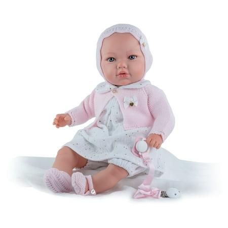 Ann Lauren Dolls Baby Alina in Dotted Dress and Cardigan- Heirloom Baby Doll