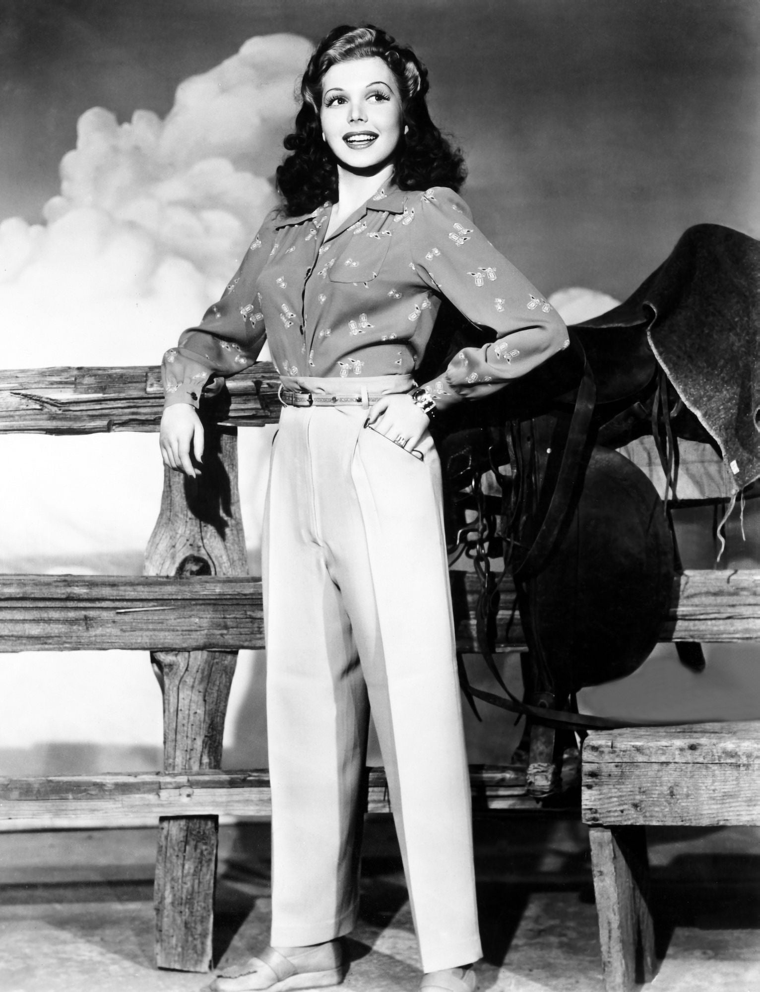 Ann Miller Wearing Slacks And Print Blouse Canvas Art - (16 x 20)
