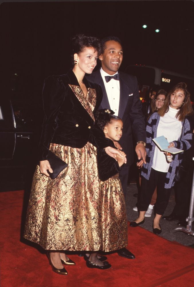 Ann Taylor In Gold Dress & Black Jacket With Matching Daughter And ...