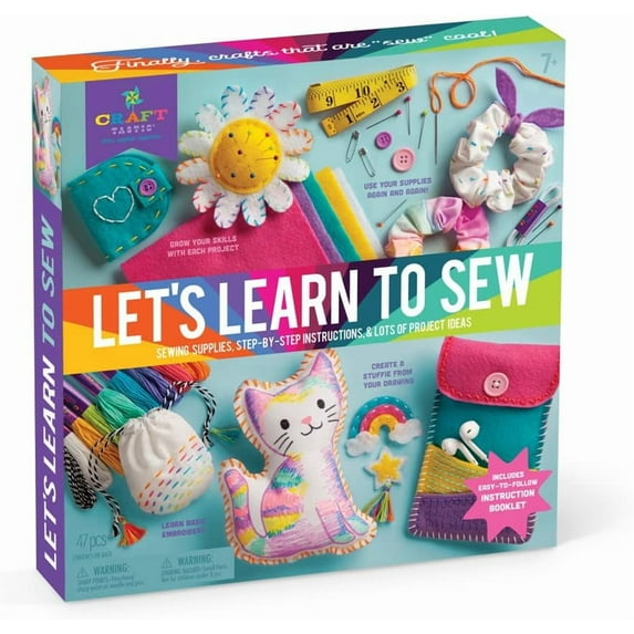 Craft-Tastic Let’s Learn to Sew – Mini Sewing Kit, Arts and Crafts, Art Supplies, Embroidery Kit for Beginners, Includes Sewing Supplies, Easy-to-Follow Instructions, Arts and Crafts, Ages 7+