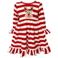 thumbnail image 1 of AnnLoren Girls Boutique Red Stripe Christmas Rudolf the Reindeer Swing Dress, 1 of 10