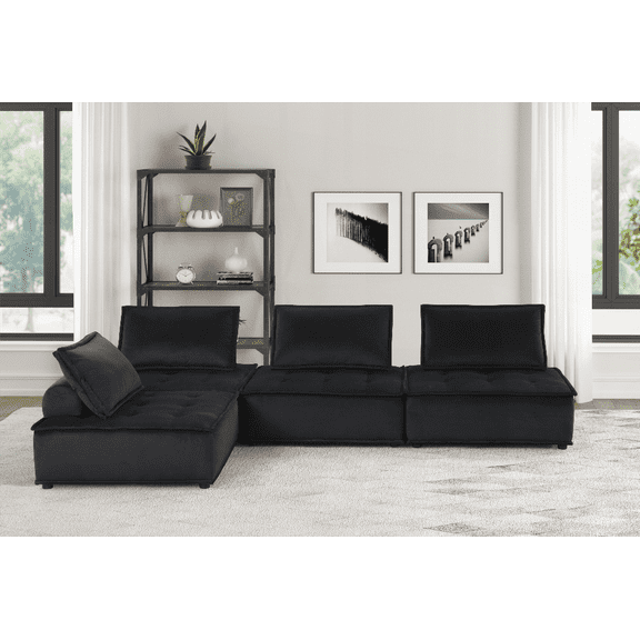 Anna 120" Black Velvet 4-Piece Sectional Sofa for Small Spaces | Walmart US