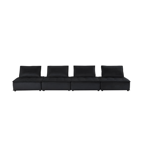 Anna 160" Black Velvet 4-Seater Modular Sofa | Tufted, Foam/Pocket Coil Seats | Modern Living Room Furniture | Spacious, Comfortable Seating for Any Home