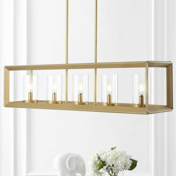 JONATHAN Y Anna 38.5" Linear 5-light Metal/Glass LED Pendant, Brass Gold