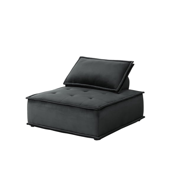 Anna 40" Black Velvet Armless Lounge Chair: Tufted Seat, Foam & Pocket Coil Springs, Removable Cushions. Perfect for Living Rooms & Bedrooms.