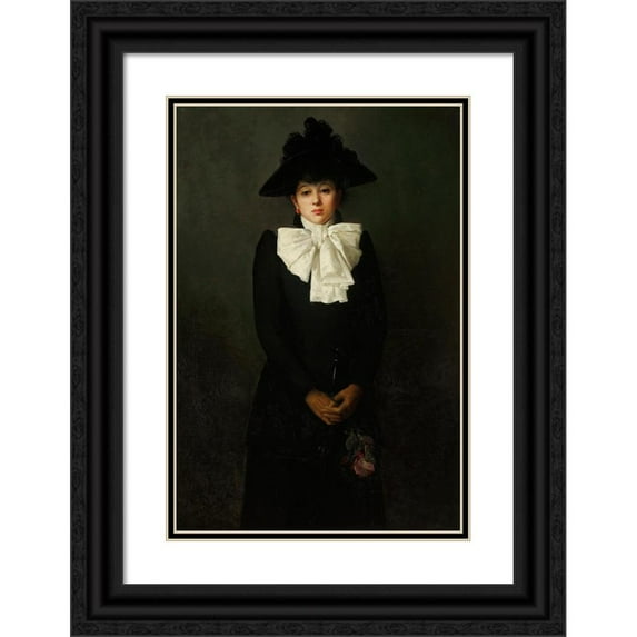 Anna Bilińska-Bohdanowicz 11x14 Black Ornate Wood Framed Double Matted Museum Art Print Titled: Portrait of a Young Woman with a Rose in Her Hand (1892)
