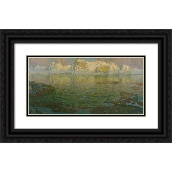 Anna Boberg 14x9 Black Ornate Wood Framed Double Matted Museum Art Print Titled: Silent Evening - Scene from Lofoten (Between 1910 and 1914)