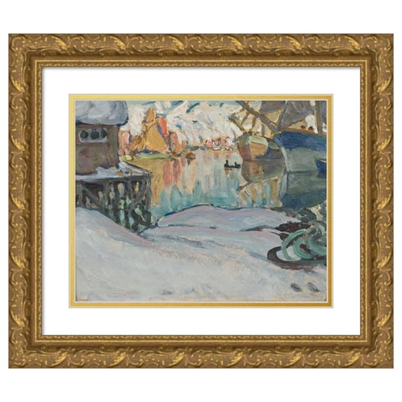 Anna Boberg 18x15 Gold Ornate Wood Frame and Double Matted Museum Art Print Titled - From Svolvaer Harbor. Study from Lofoten (1910)