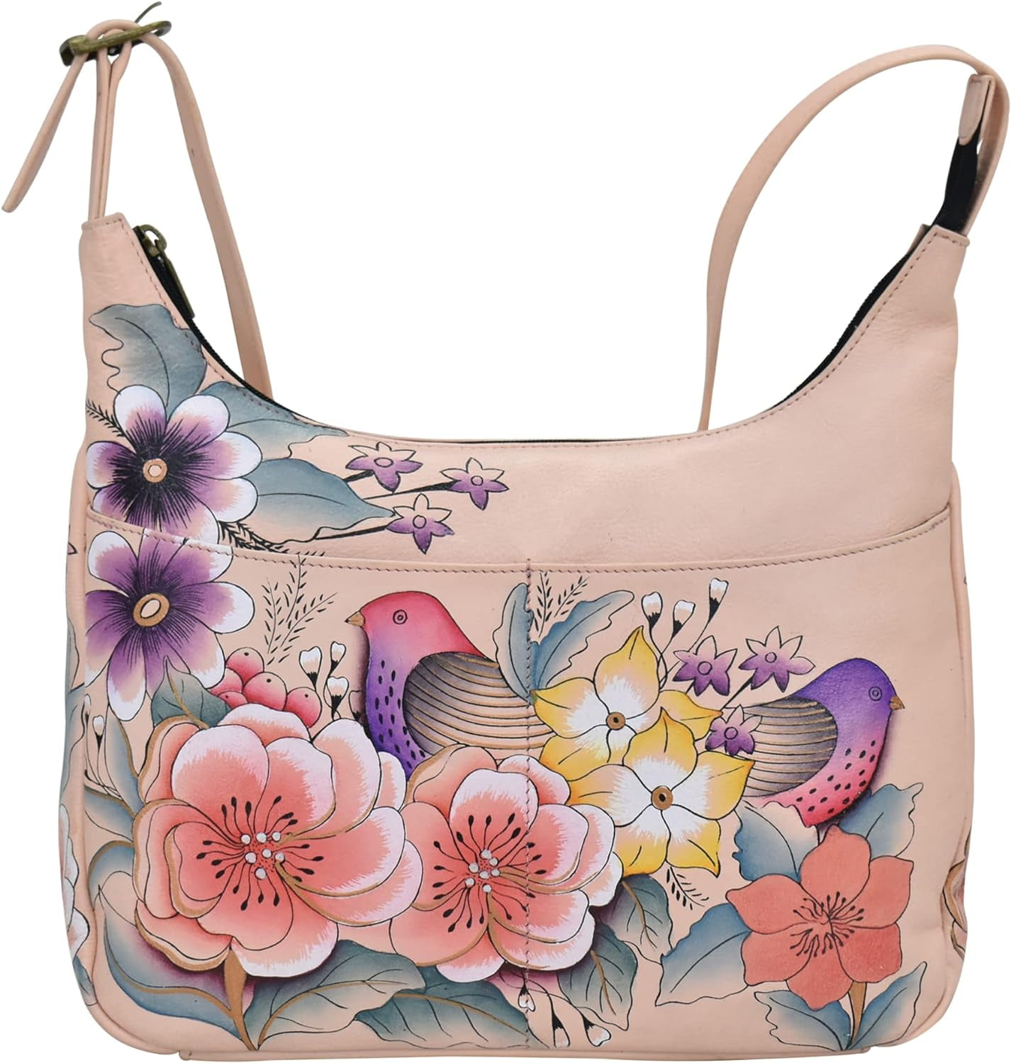 Anna By Anuschka Women Hand Painted Genuine Leather Medium Shopper Bag Vintage Garden Vintage Garden