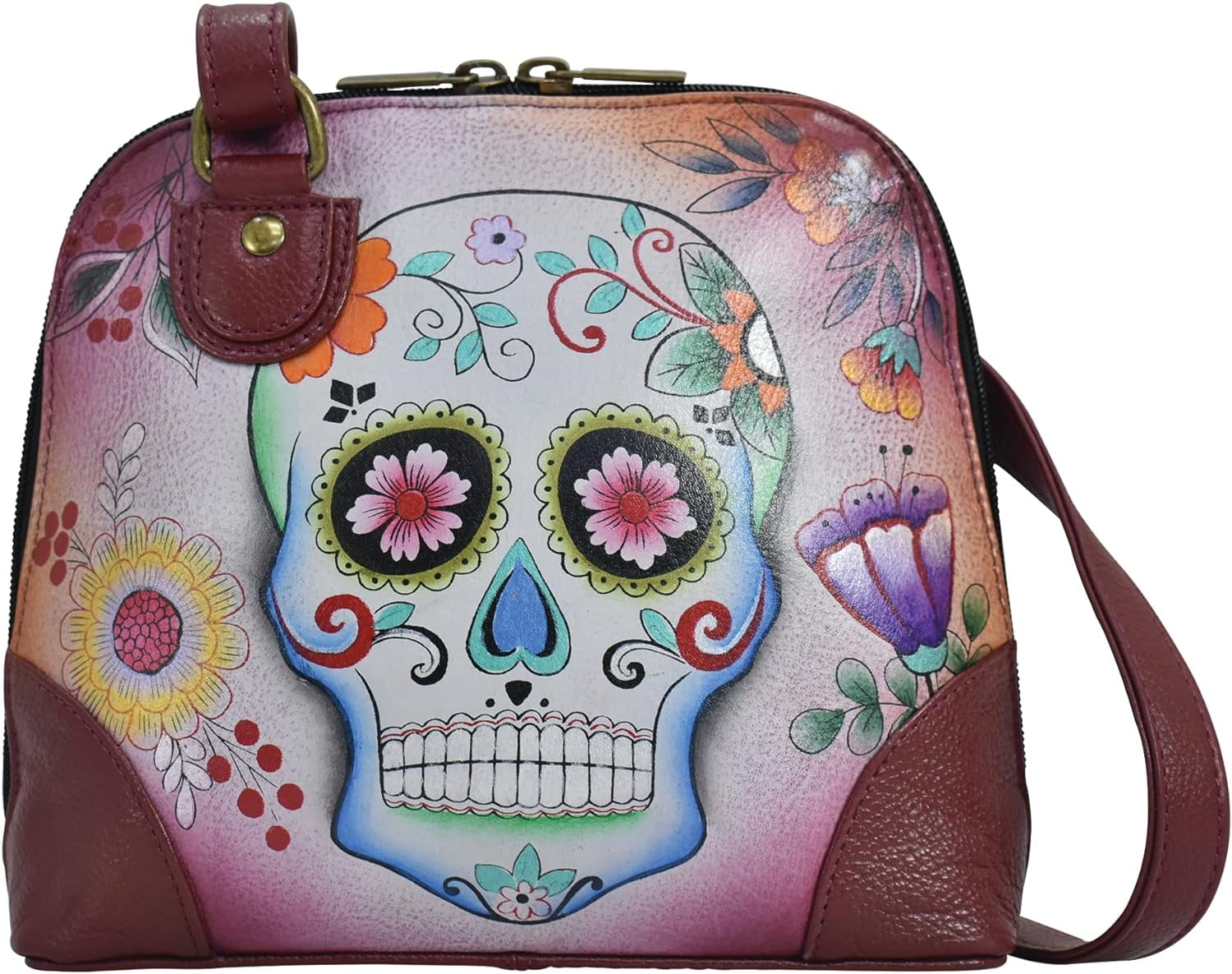 Borsa A Spalla In Pelle Vera Anna By Anuschka – Dipinta A Mano Con Farfalle E Rose, Organizer Slim, Taglia Unica - 4