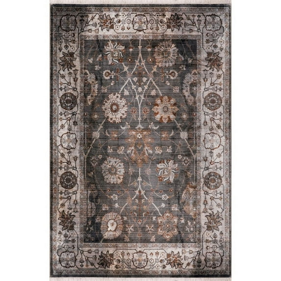 Anna Collection Beige/Gray/Tan Floral Medallion Rug - 7' X 10'
