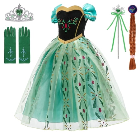 Anna Costume For Girls Anna Dress Princess Costume with Cape Christmas Birthday Party Cosplay 3T-4T(A60)