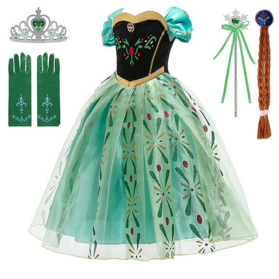 Anna Costume For Girls Anna Dress Princess Costume with Cape Christmas Birthday Party Cosplay 6-7Y(A60)