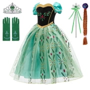 Anna Costume For Girls Anna Dress Princess Costume with Cape Christmas Birthday Party Cosplay 8-9Y(A60)