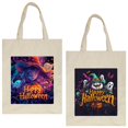 Anna Cowper Halloween Reusable Painted Canvas Bags, Faux Rabbit Fur