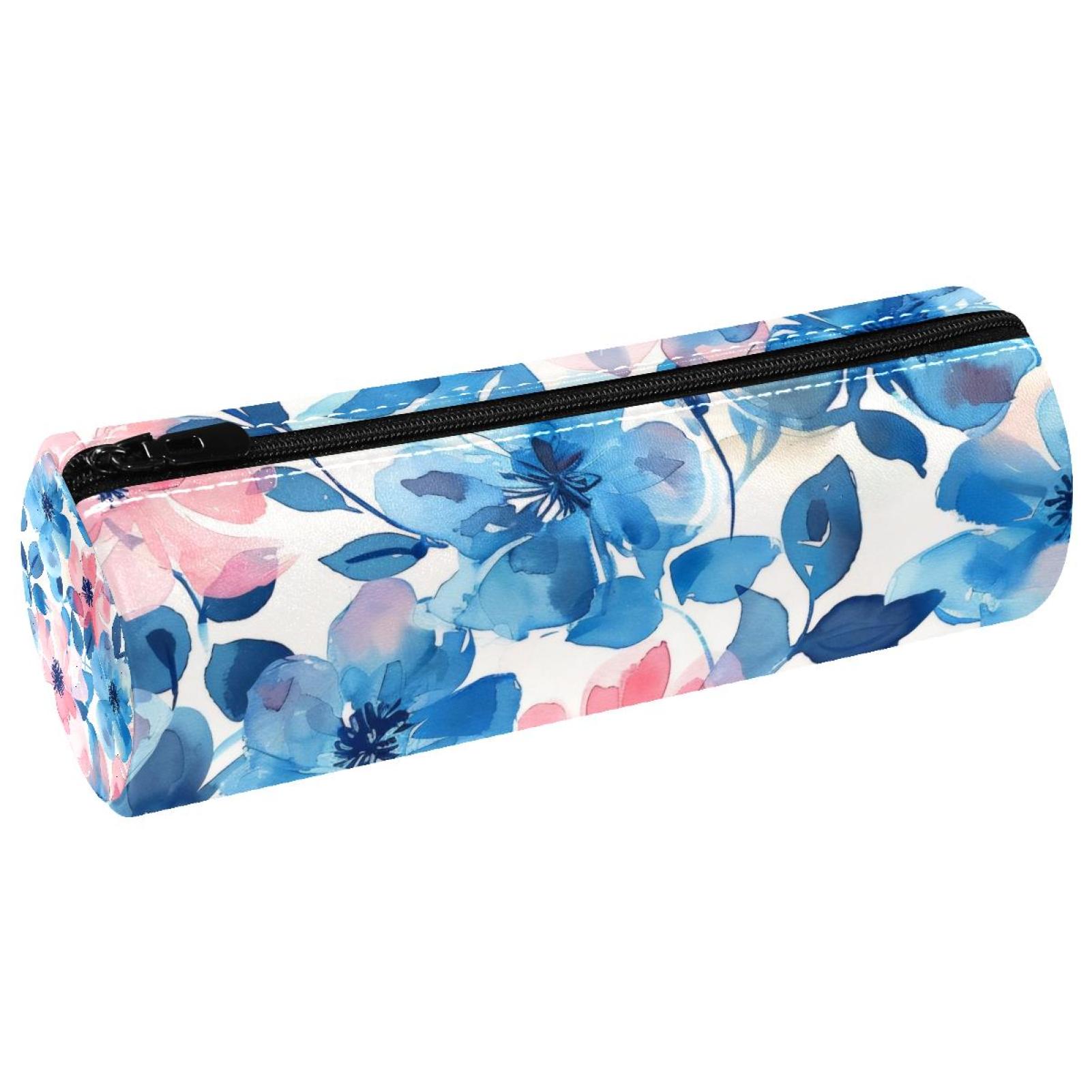 Anna Cowper Small Zipper Pencil Case, Barrel Pencil Pouch PU Leather