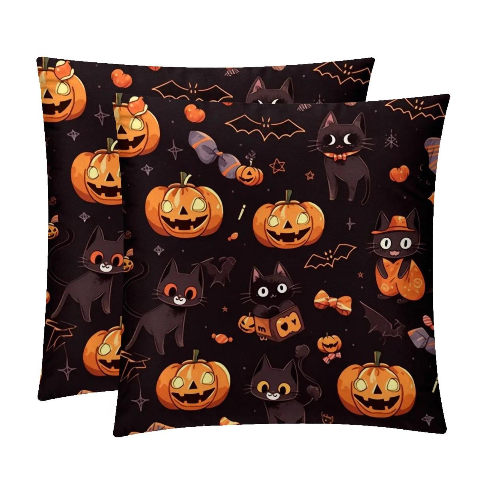 Anna Cowper Square Velvet Throw Pillow Covers Set 16" x 16" Halloween