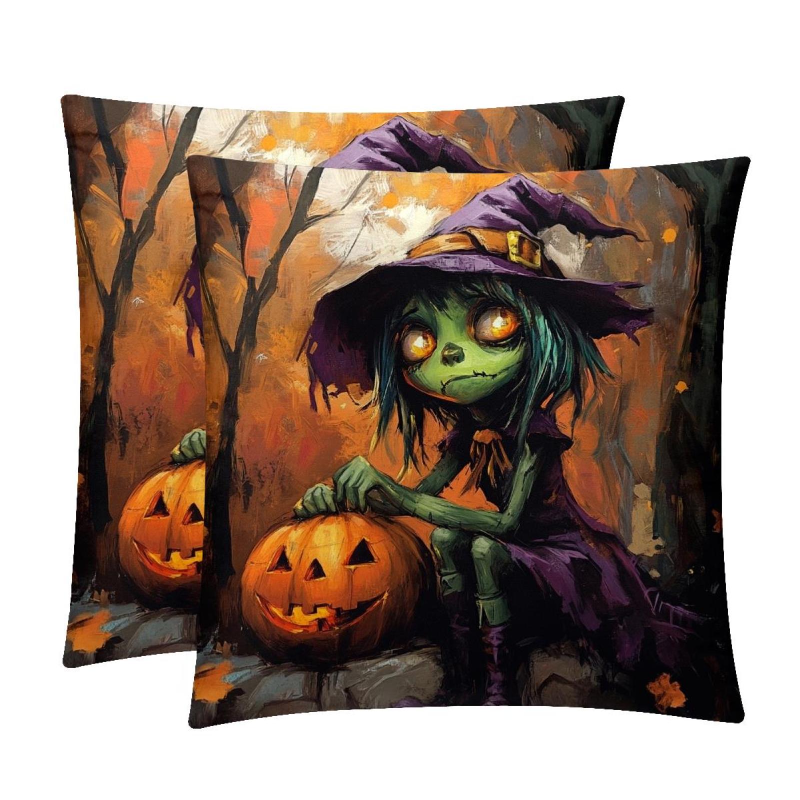 Anna Cowper Square Velvet Throw Pillow Covers Set 16" x 16" Halloween