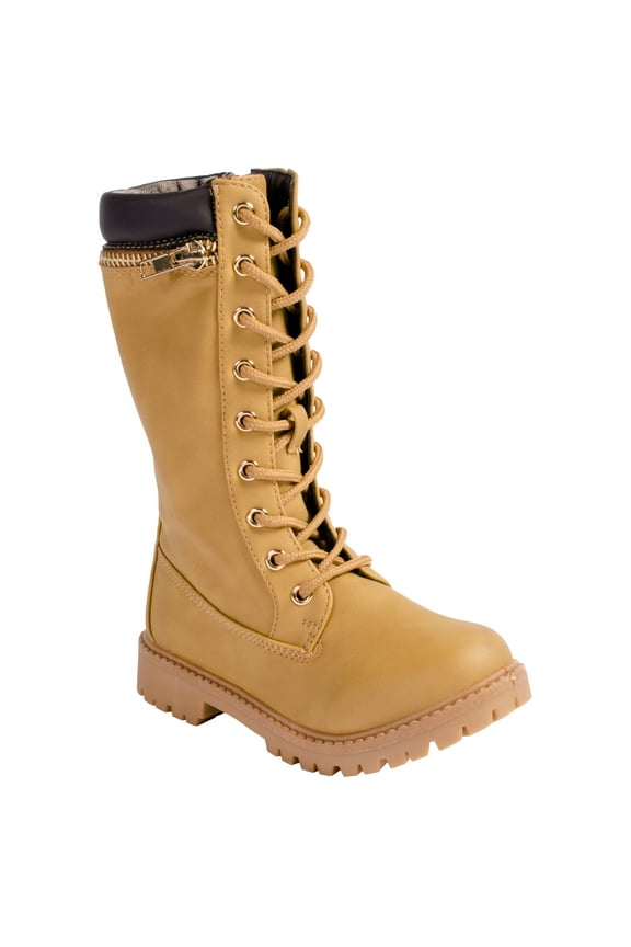 Dallas 17K Girls Lug Sole Lace Up Zip Ankle High Hiking Boots with Top Zipper - Camel, 11
