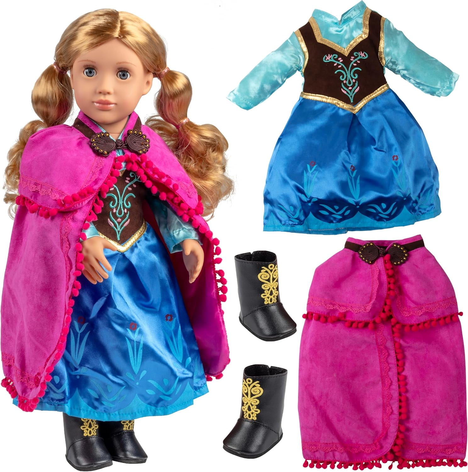 Anna Frozen Inspired Doll Clothes (Includes Dress Shawl Boots) For American Girl Doll