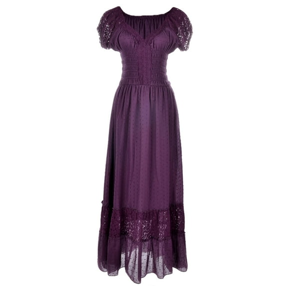 Anna-Kaci Summer Women Renaissance Peasant Maiden Boho Inspired Cap Sleeve Lace Trim Dress