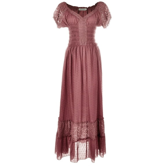 Anna-Kaci Summer Women Renaissance Peasant Maiden Boho Inspired Cap Sleeve Lace Trim Dress