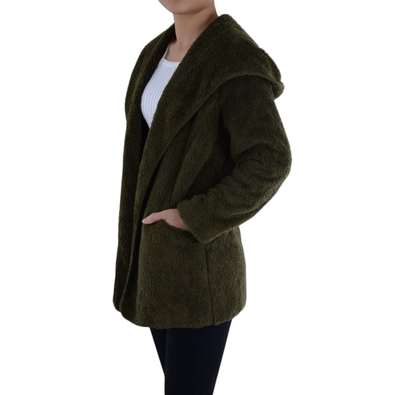 Anna-Kaci Womens Faux Fur Warm and Fuzzy Hooded Long Sleeve Jacket with Pockets