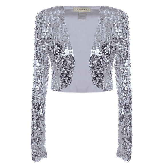 Anna-Kaci Womens Shiny Sequin Long Sleeve Glitter Cropped Blazer Bolero Shrug, Mermaid, Large