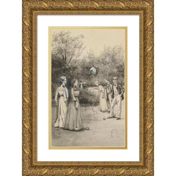 Anna Maria Kruijff 13x18 Gold Ornate Wood Frame and Double Matted Museum Art Print Titled - Men and Women Play Croquet (1905)