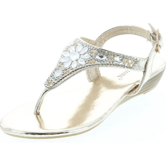 Anna Marie Serena 10K Little Girls Gladiator Floral Rhinestone Low Heel Flat Sandals Gold