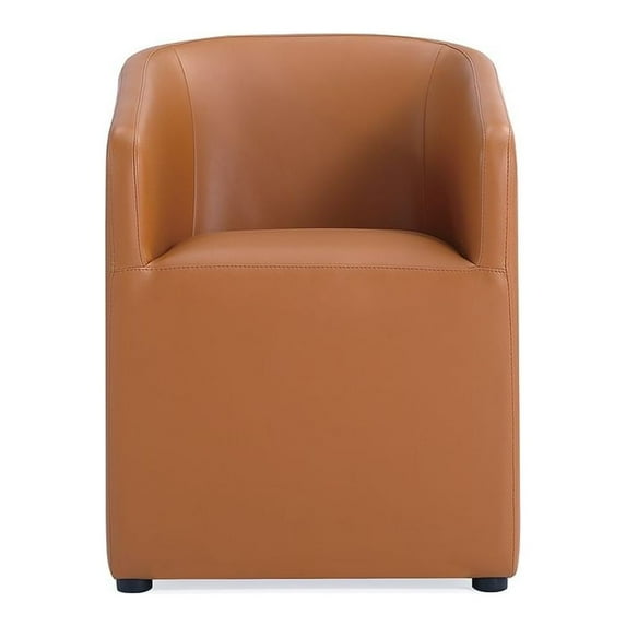 Manhattan Comfort Anna 19.69" Round Faux Leather Dining Armchair in Saddle Brown