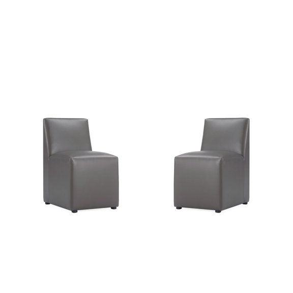 Manhattan Comfort Anna 19.69" Faux Leather Armless Dining Chair in Pewter (2 Pc)